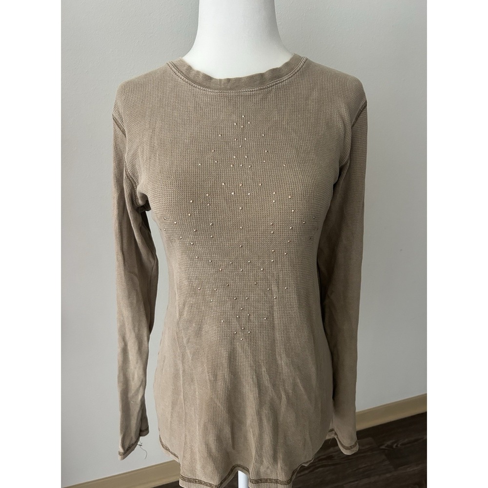 Vintage Xcit USA Waffle Knit Thermal Rhinestone Top Y2K Grunge Indie